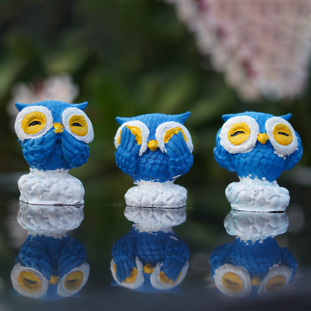 Blue Gandhi Owl Statues
