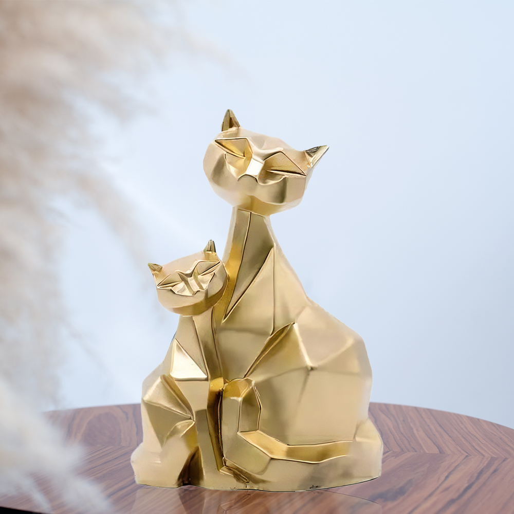 Golden Cat Pair Statue
