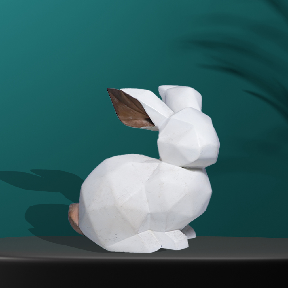 Geometric Polyresin White Rabbit Statue