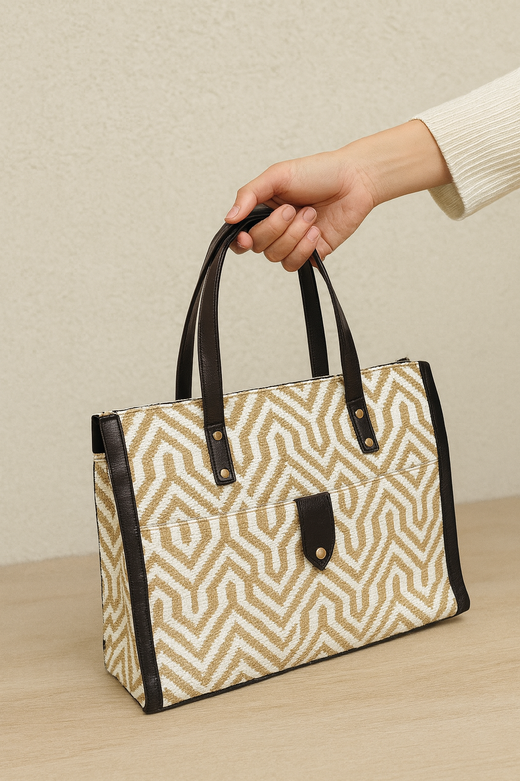 Beige Geometric Laptop Bags