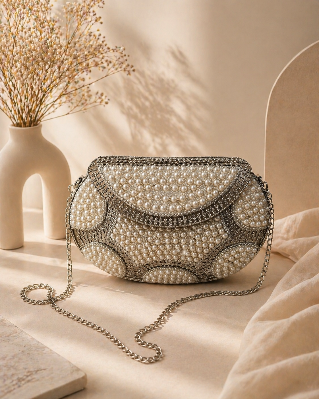 white pearl clutch
