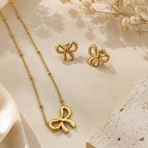 Bow Pendant Chain with Earrings