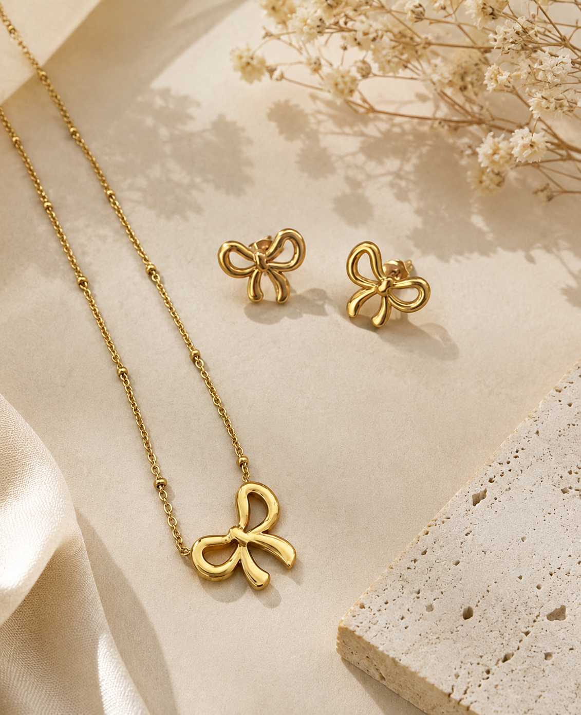 Bow Pendant Chain with Earrings