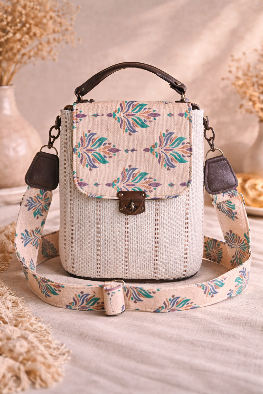 Ivory Bloom Vertical Handcrafted Sling Bag